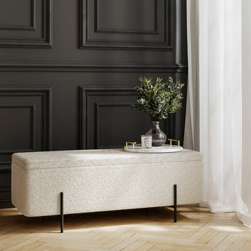 O&Co Zola Storage Ottoman in Ivory Boucle & Matte Black