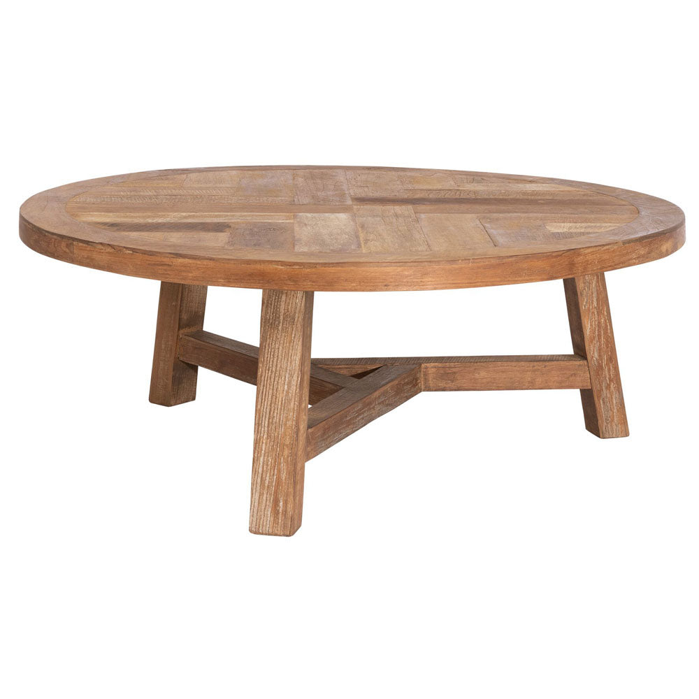  DTP Interiors-DTP Interiors Monastery Round Coffee Table in Recycled Teakwood-Brown 749 