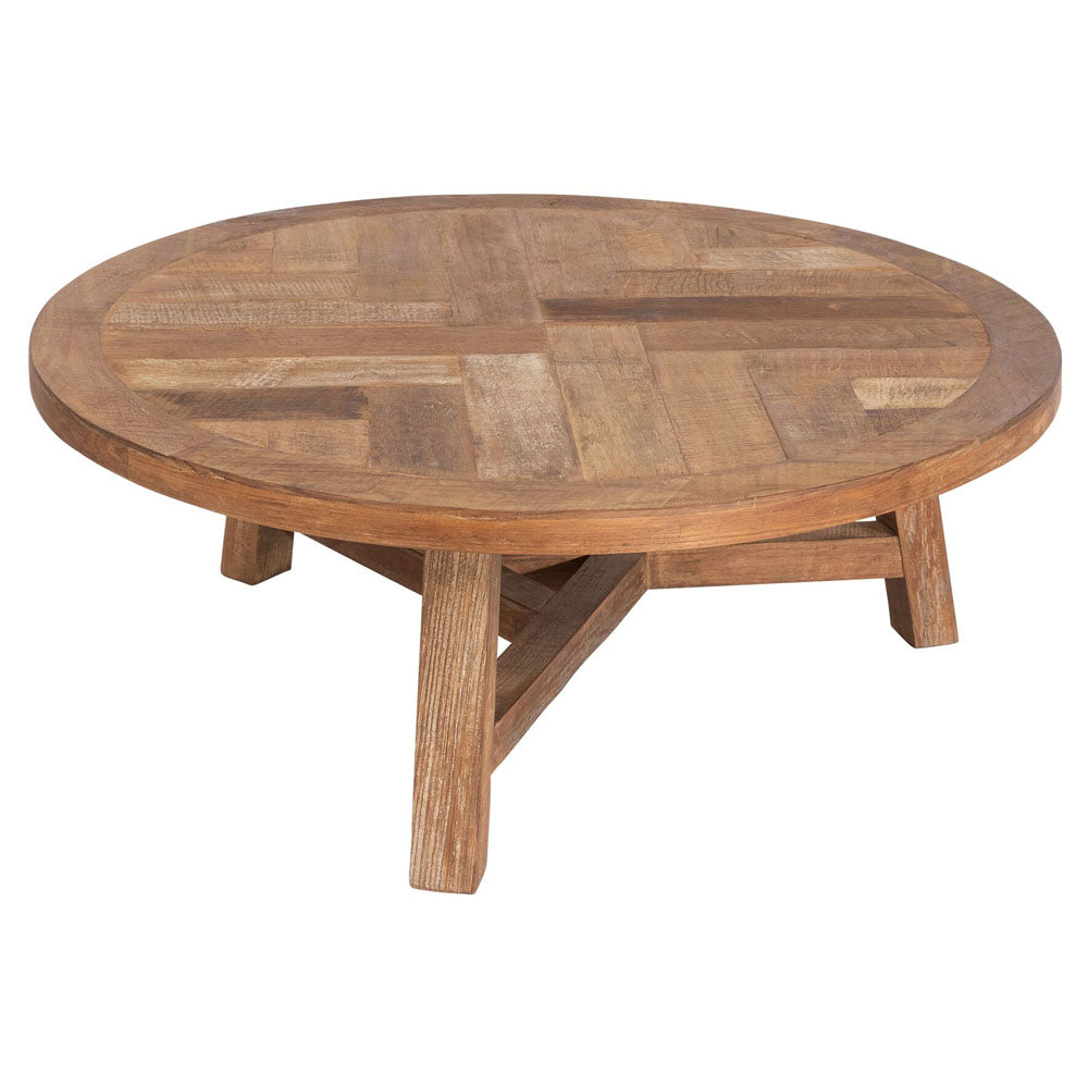  DTP Interiors-DTP Interiors Monastery Round Coffee Table in Recycled Teakwood-Brown 517 