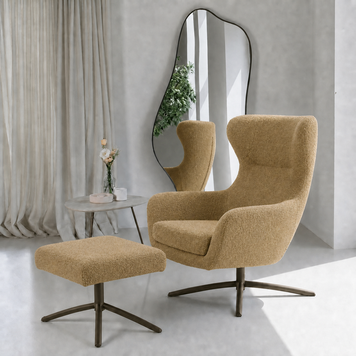 Layla Mustard Monza Melange Footstool - Anodic Brown