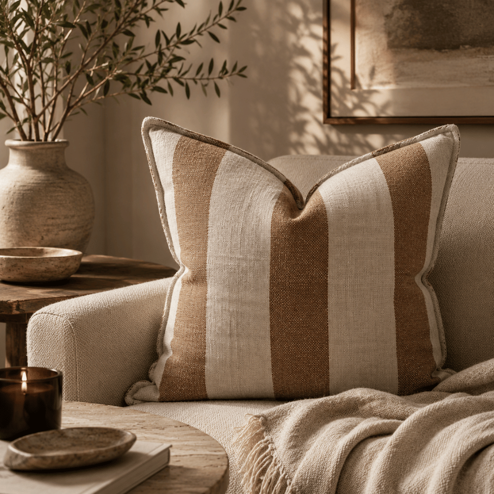 Lina Linen Blend Stripe Cushion 50x50cm - Rust