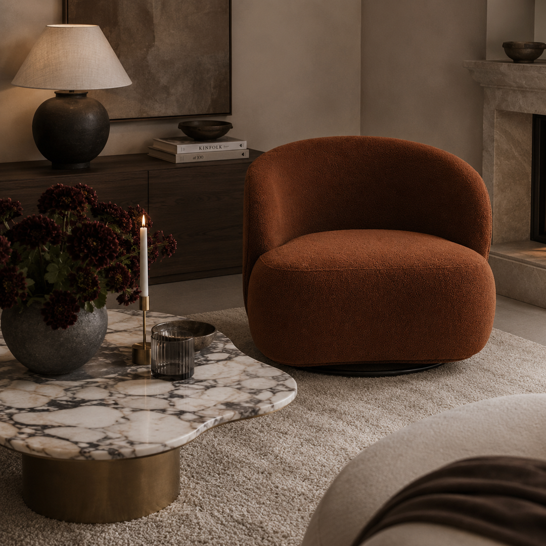 Lisette Boucle Swivel Armchair - Terracotta