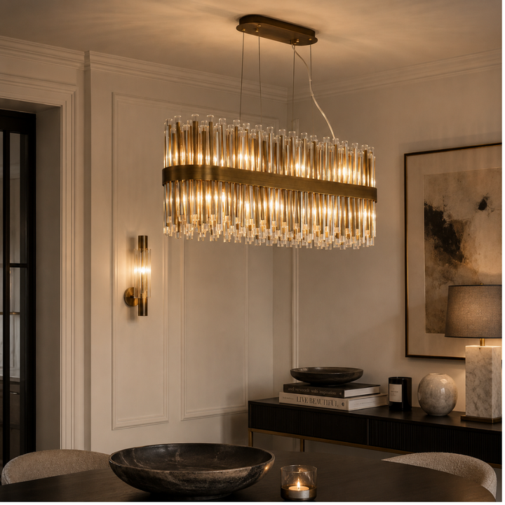 Colmar Long Chandelier - Antique Brass
