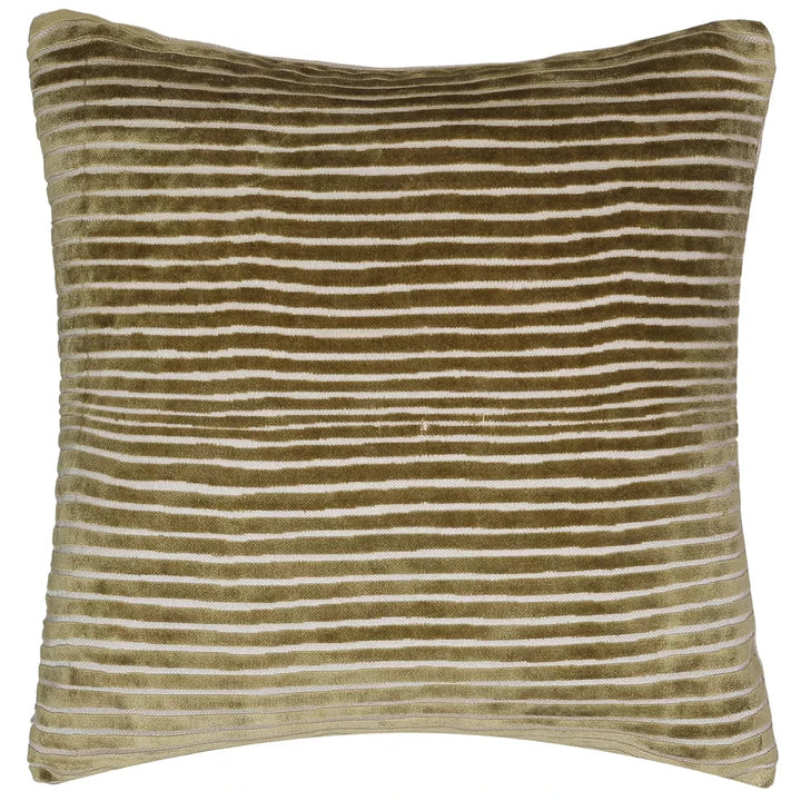 Amalfi Cut Velvet Stripes Cushion - Olive