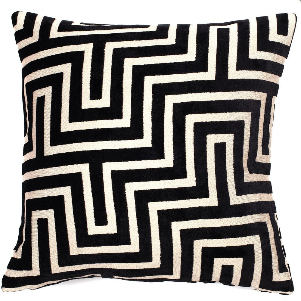 Amazing Maze Cut Velvet Cushion - Black Malini 2