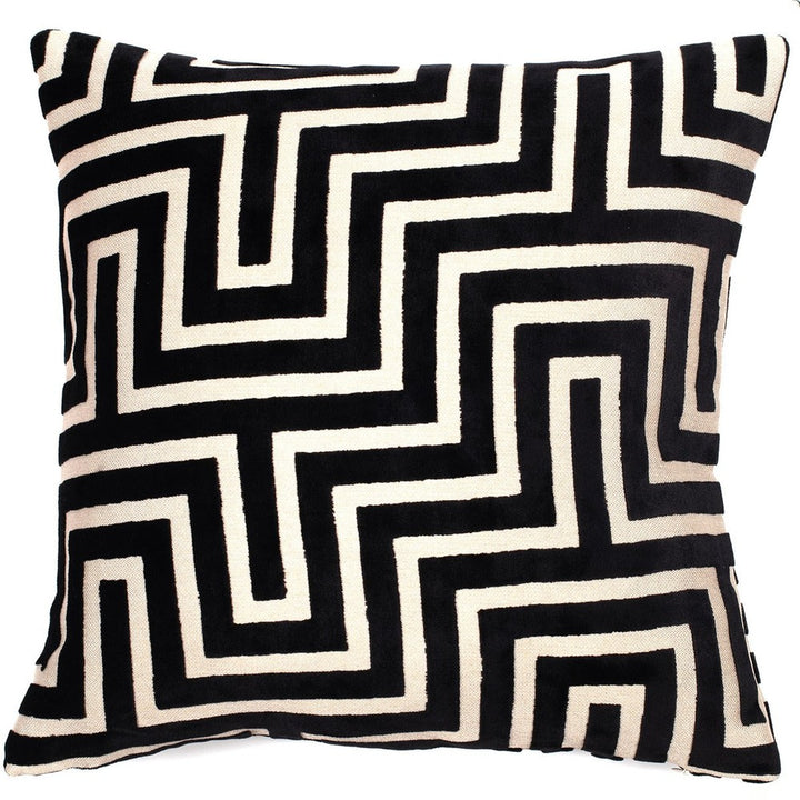 Amazing Maze Cut Velvet Cushion - Black Malini 2