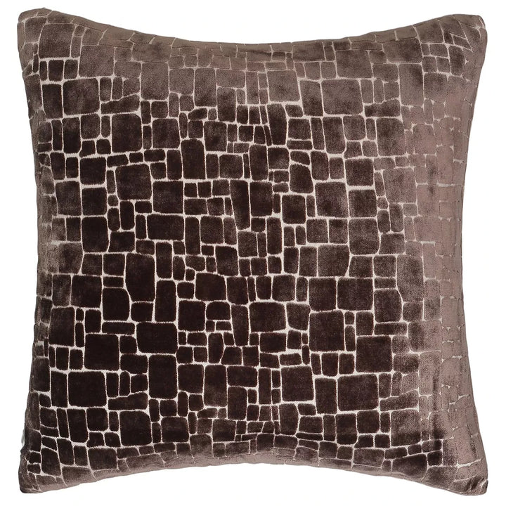 Bergen Cut Velvet Abstract Squares Cushion - Chocolate