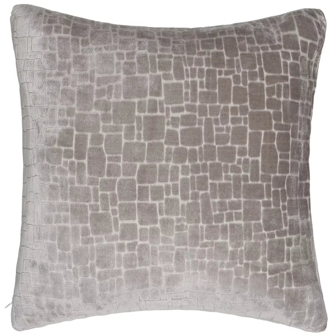 Bergen Cut Velvet Abstract Squares Cushion - Taupe