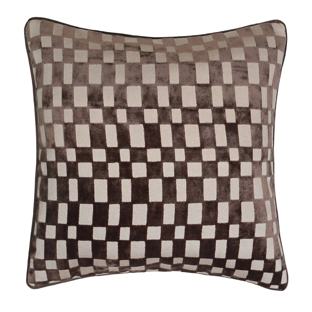 Modblock Cut Velvet Checkerboard Cushion - Chocolate