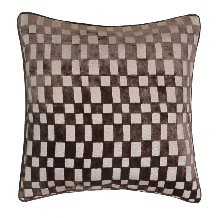 Modblock Cut Velvet Checkerboard Cushion - Chocolate