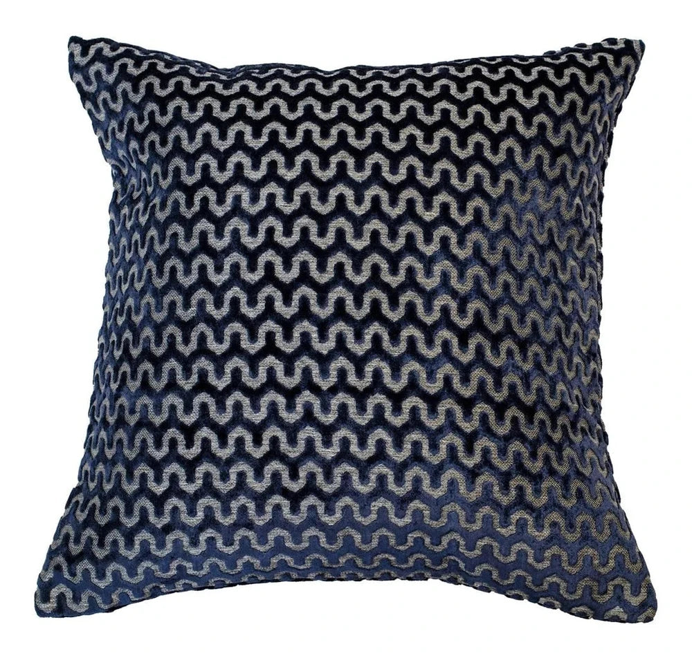 Oslo Wave Cut Velvet Cushion 50x50cm - Navy Malini 1