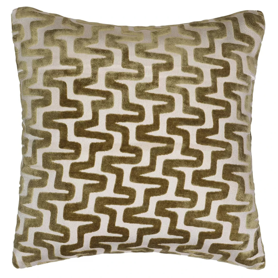 Summit Cut Velvet Staggered Line Cushion - Olive
