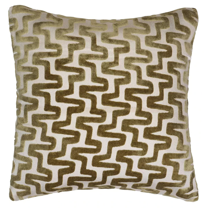 Summit Cut Velvet Staggered Line Cushion - Olive