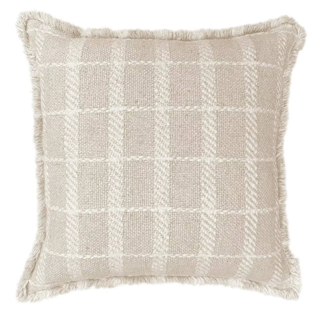 Zevana Linen Mix Check Cushion 50x50cm - Natural