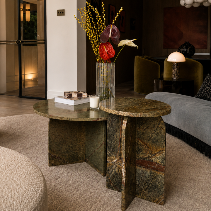 Charmouth Marble Round Side Table - Ember