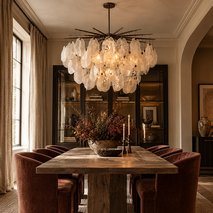 Seeded Shield 8 Light Chandelier - Champagne