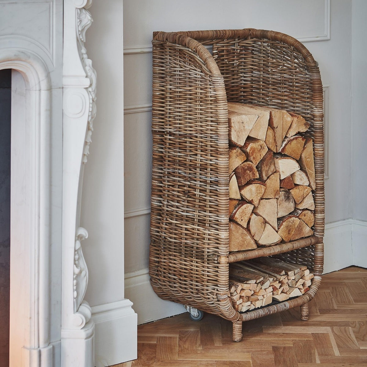 Ivyline Natural Rattan Log Trolley with Kindling Shelf