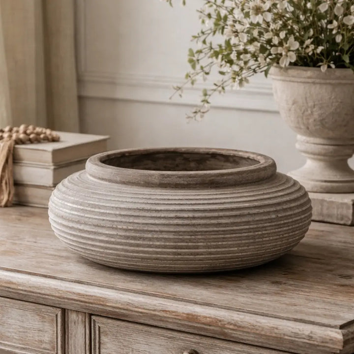 Siena Round Ribbed Planter - Brown