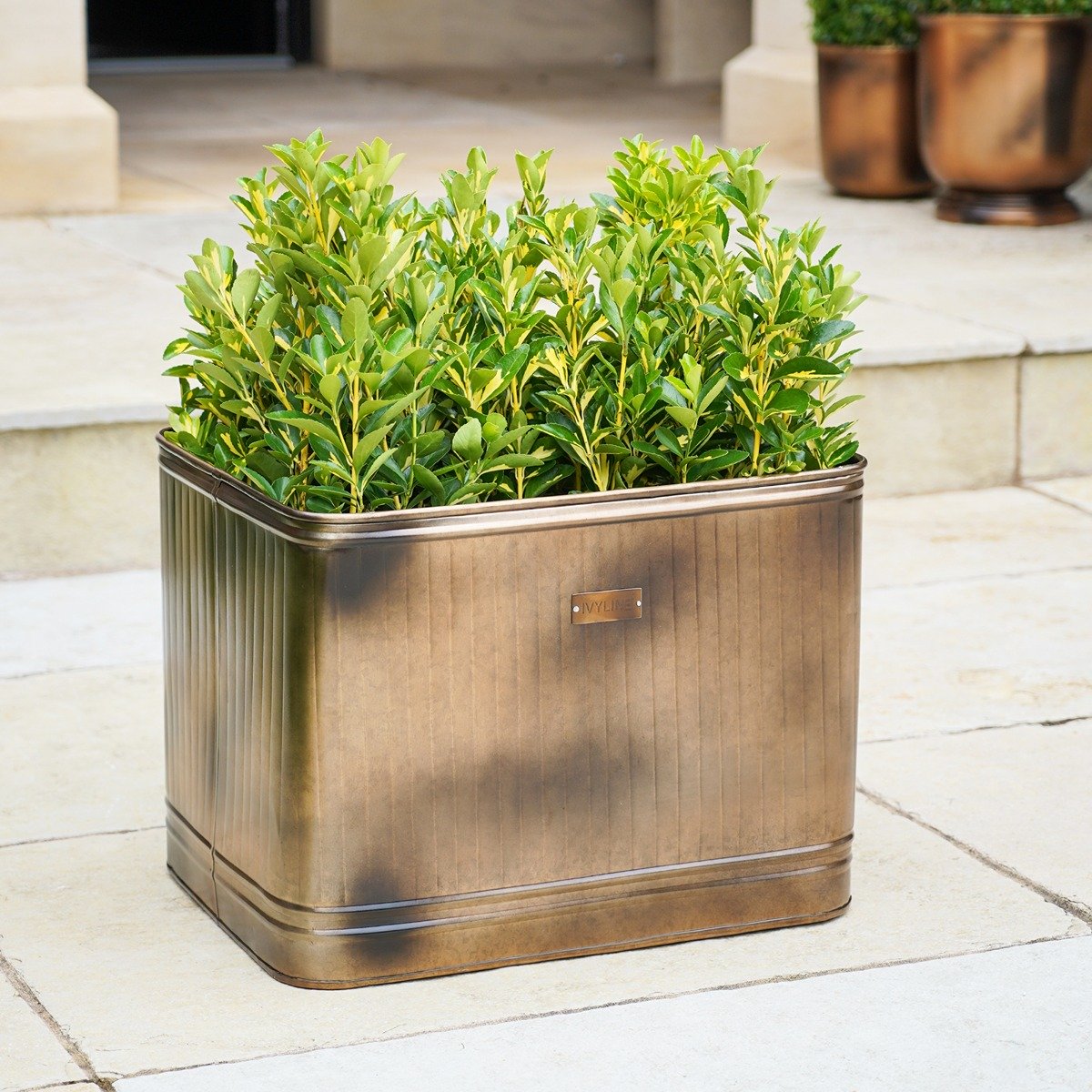 Ivyline Outdoor Hampton Rectangular Copper Metal Planter