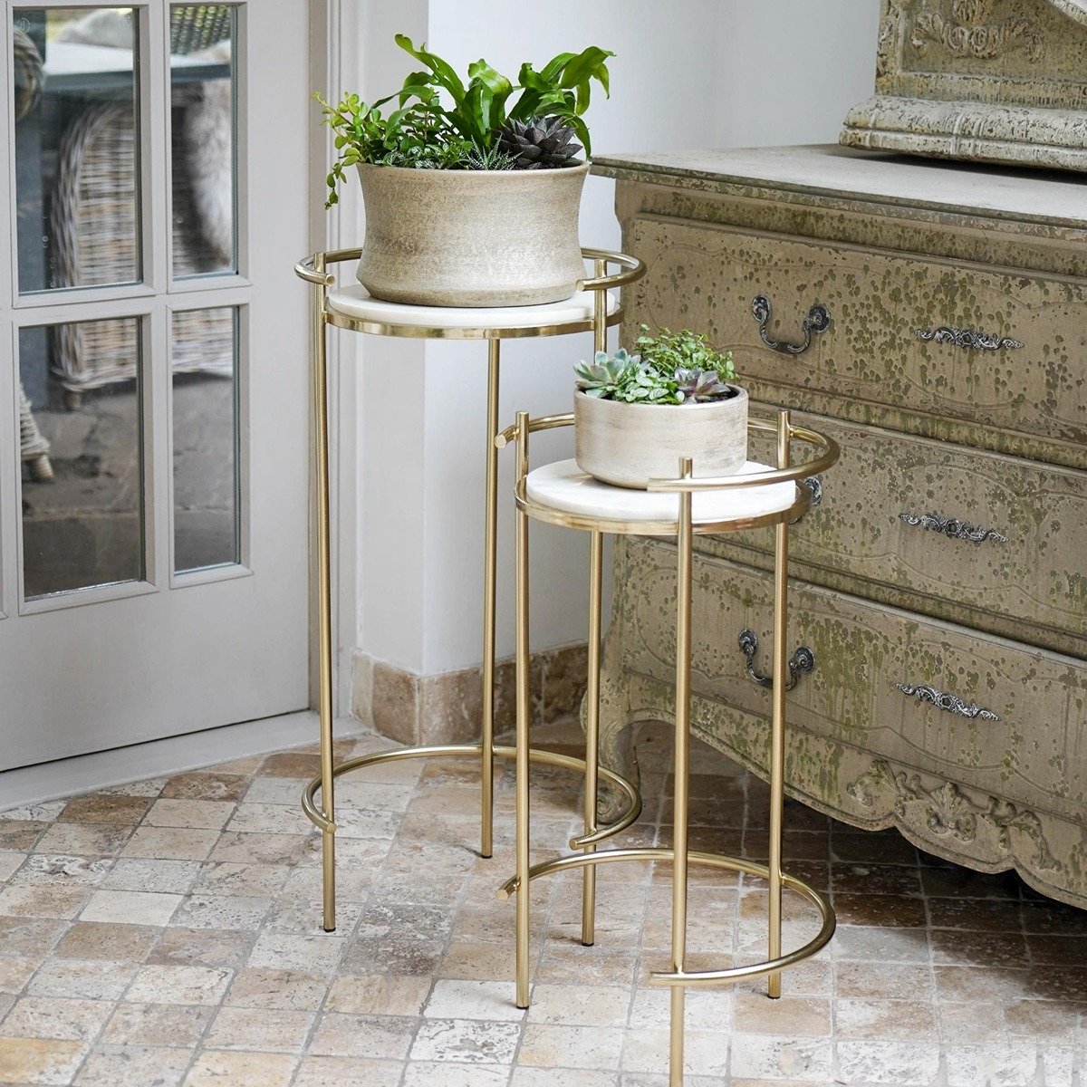 Ivyline Opulence Set of 2 Nested Side Tables in Marble & Gold