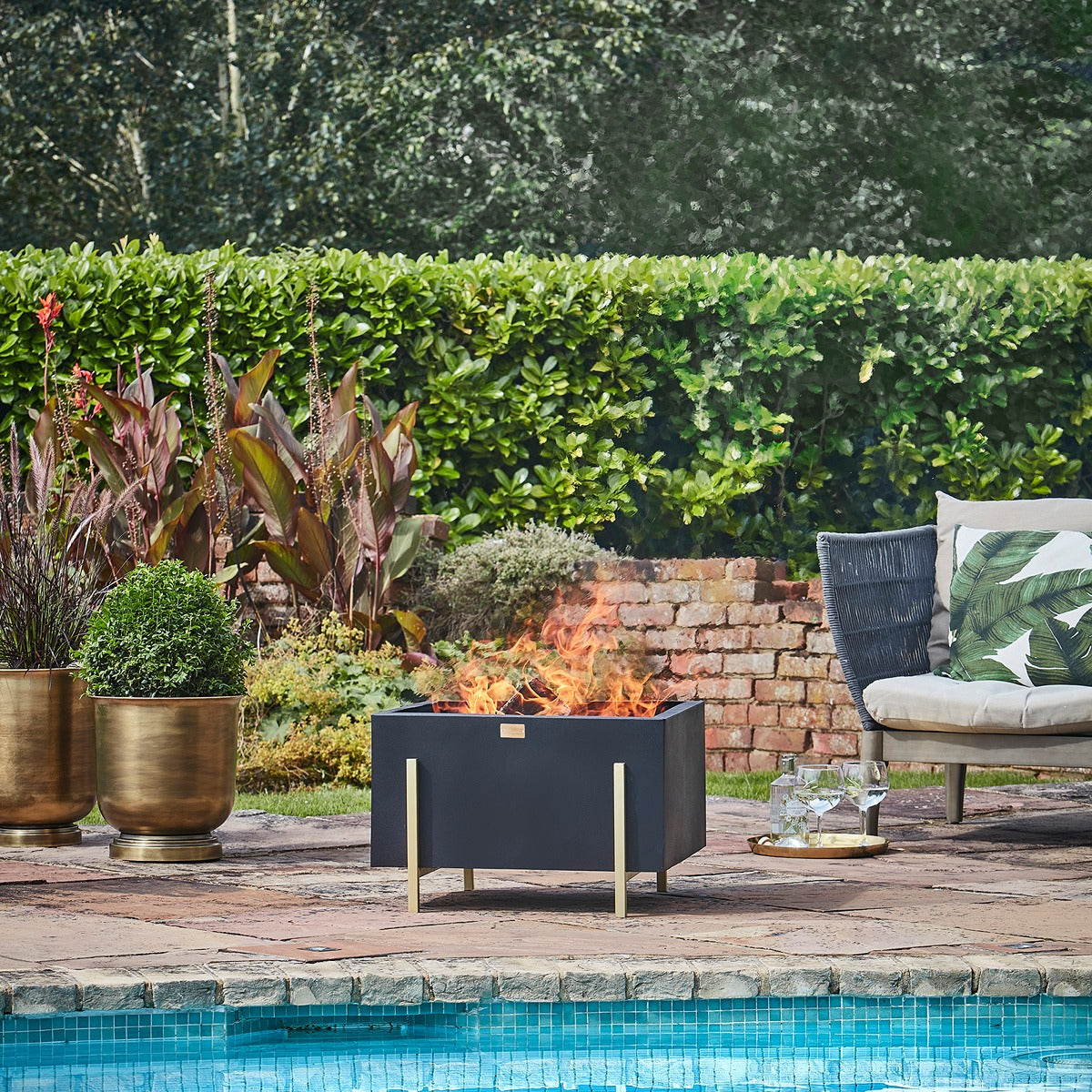 Ivyline Outdoor Orion Fire Pit in Matt Black & Antique Gold