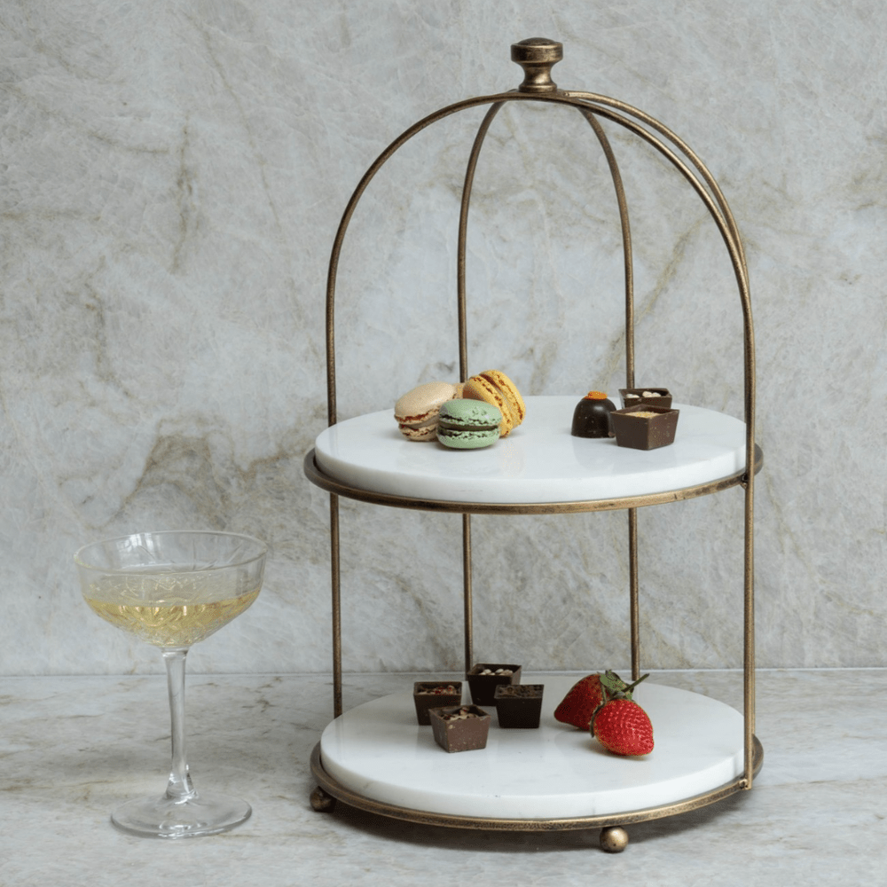 Belvedere Two Tiered Display Stand - Aged Gold Libra 2