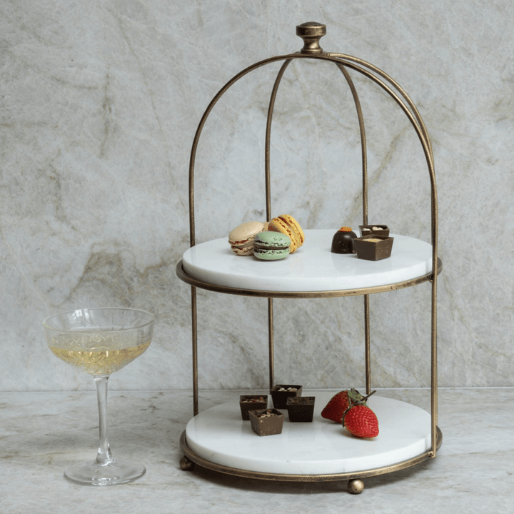 Belvedere Two Tiered Display Stand - Aged Gold Libra 2