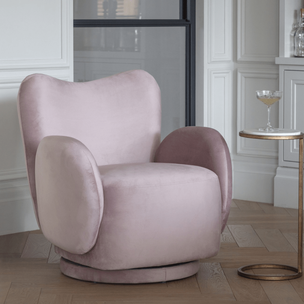 Bingham Upholstered Swivel Chair Soft Velvet Dusky Pink Olivia's