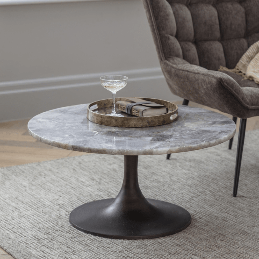 Bosworth Round Marble Round Coffee Table 80cm - Smokey Quartz Libra 2
