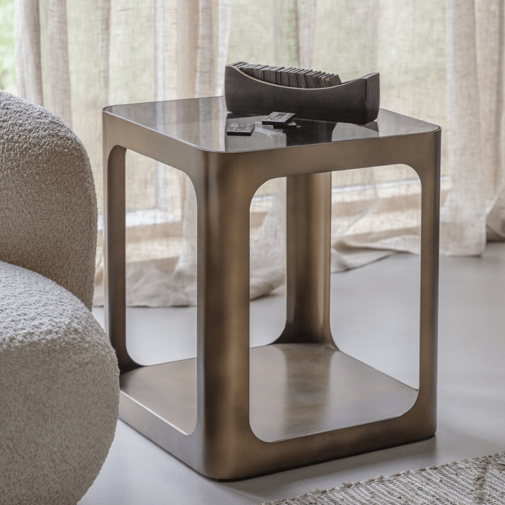 Thorpe Square Side Table - Metal & Glass Libra 2