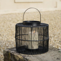 Ivyline Portofino Wirework Lantern with Glass Insert in Black - Small