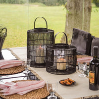 Ivyline Portofino Wirework Lantern with Glass Insert in Black - Small