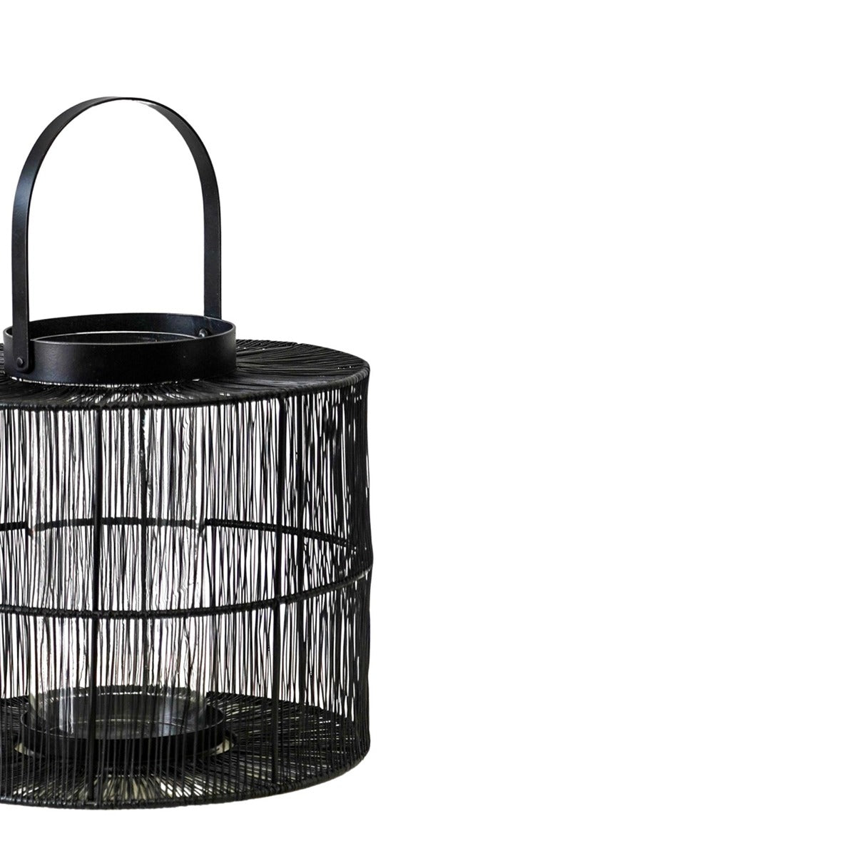 Ivyline Portofino Wirework Lantern with Glass Insert in Black - Small