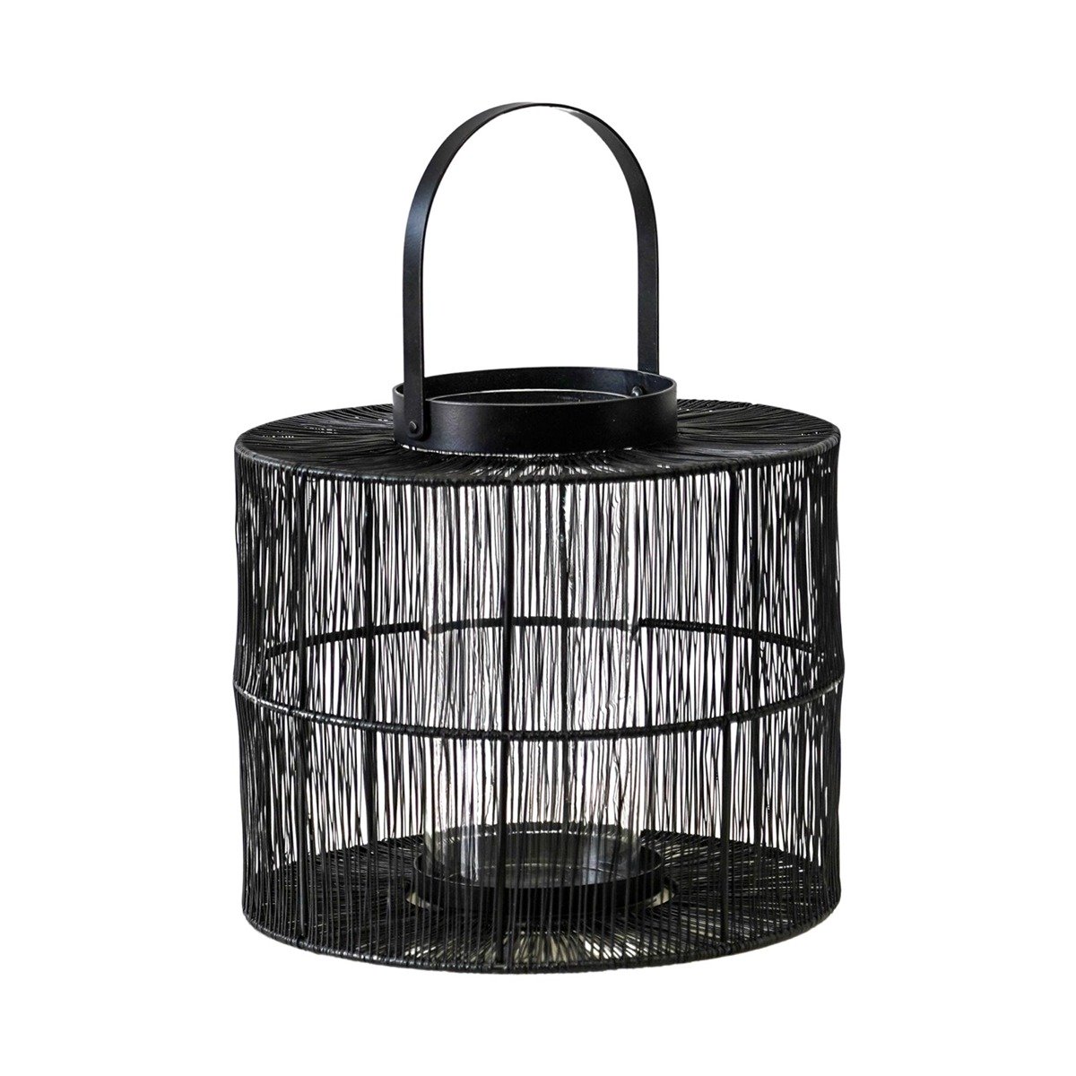 Ivyline Portofino Wirework Lantern with Glass Insert in Black - Small