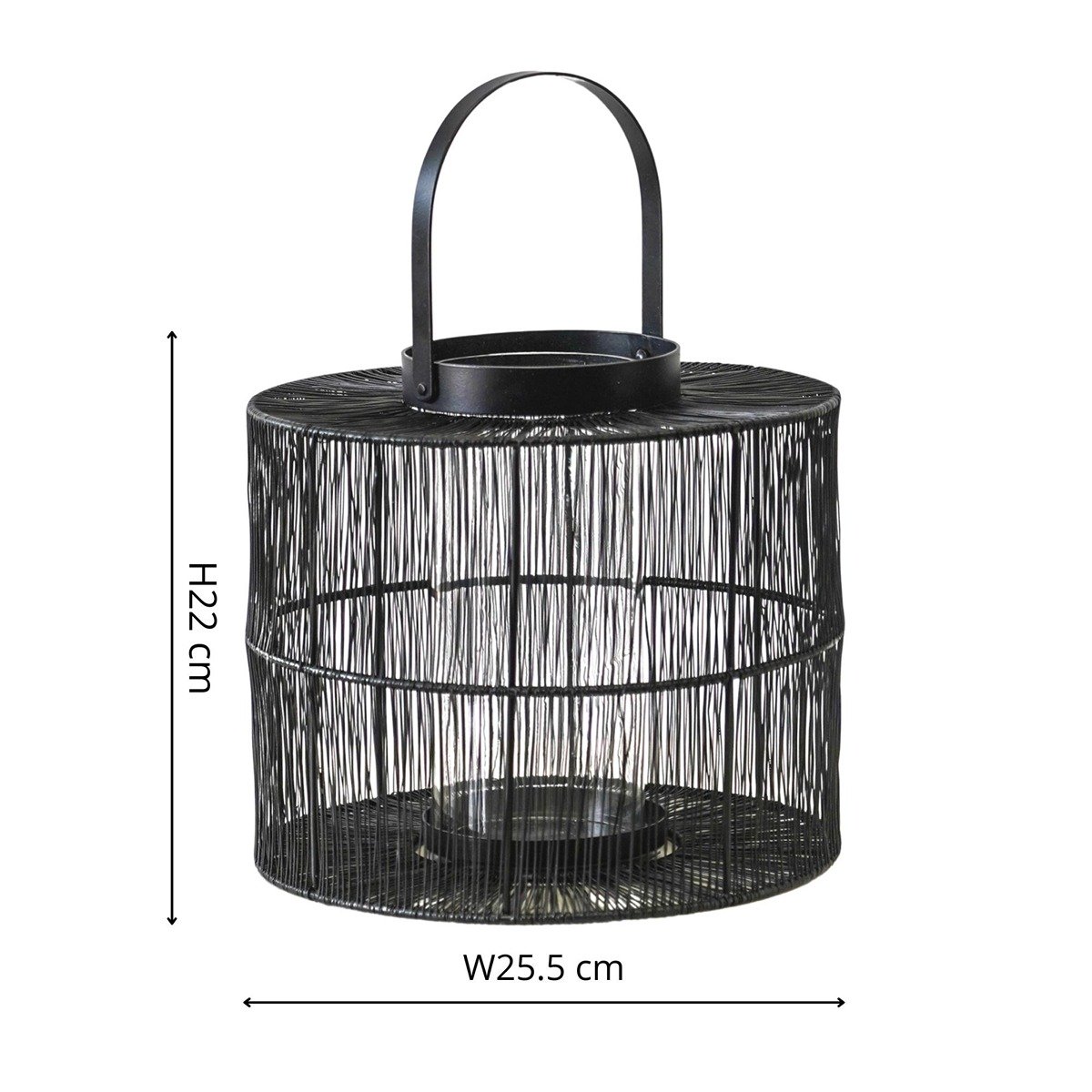 Ivyline Portofino Wirework Lantern with Glass Insert in Black - Small