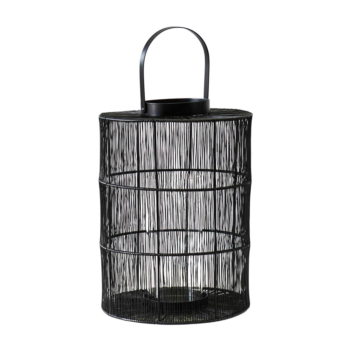 Ivyline Portofino Wirework Lantern with Glass Insert in Black - Large