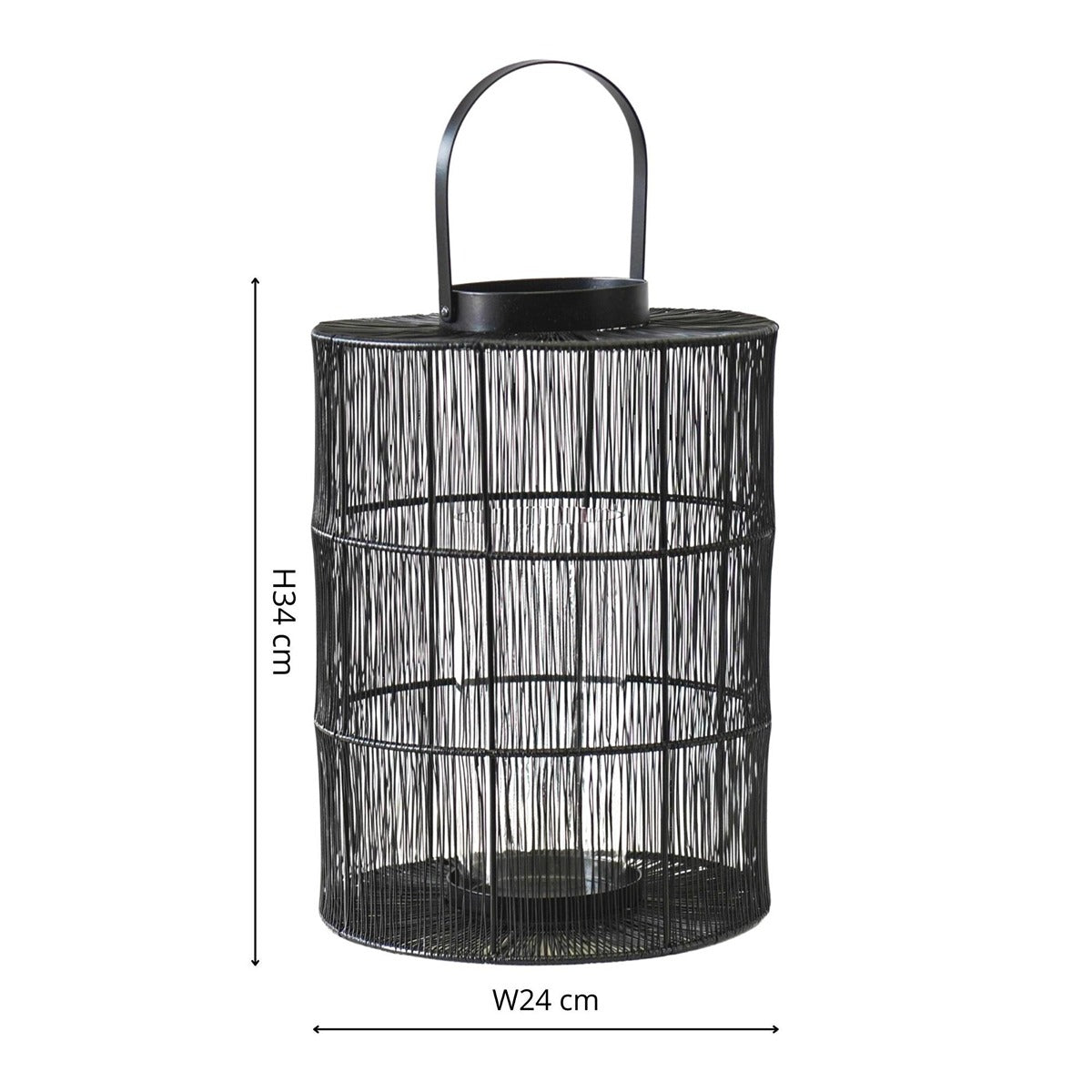 Ivyline Portofino Wirework Lantern with Glass Insert in Black - Large