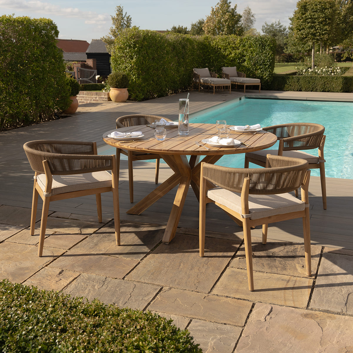 Maze Outdoor Porto Rope Weave 4 Seater Round Dining Set in Sandstone