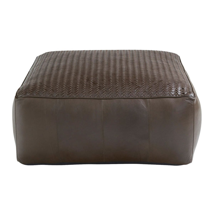 Makena Braided Leather Pouffe - Brown