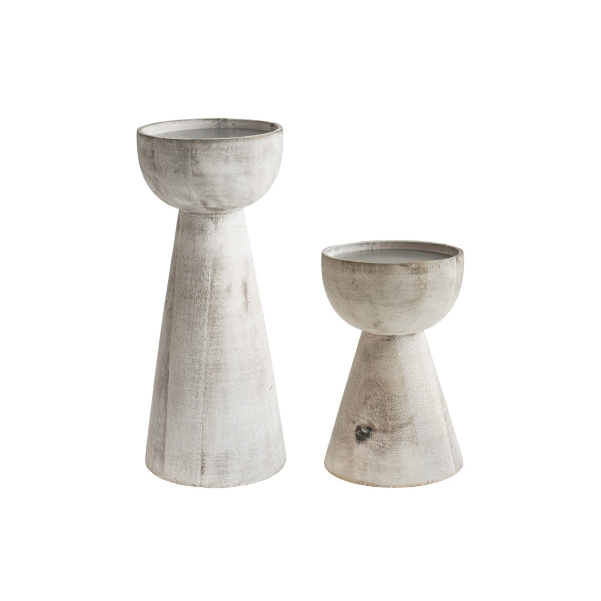 Ivyline Padstow Set of 2 White Wash Wooden Candle Holders