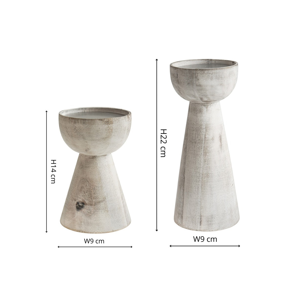 Ivyline Padstow Set of 2 White Wash Wooden Candle Holders