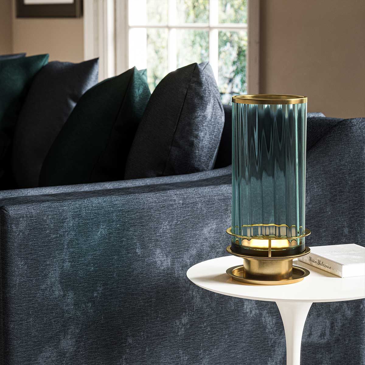 Quintiesse Arno Table Lamp Green Aged Brass