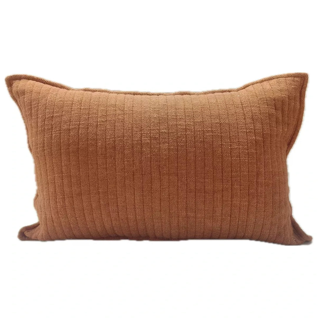 Looma Linen Blend Quilted Stripe Cushion 40x60cm - Rust