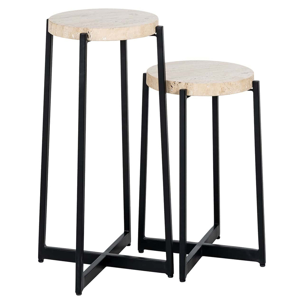 Richmond Interiors Dillinger Set of 2 Marble End Tables in Beige