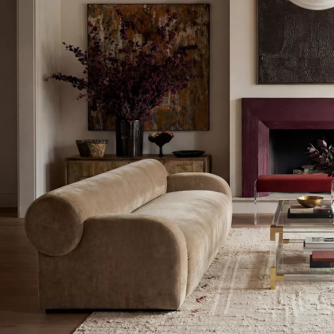 Caspar Velvet Chenille Sofa - Sandy