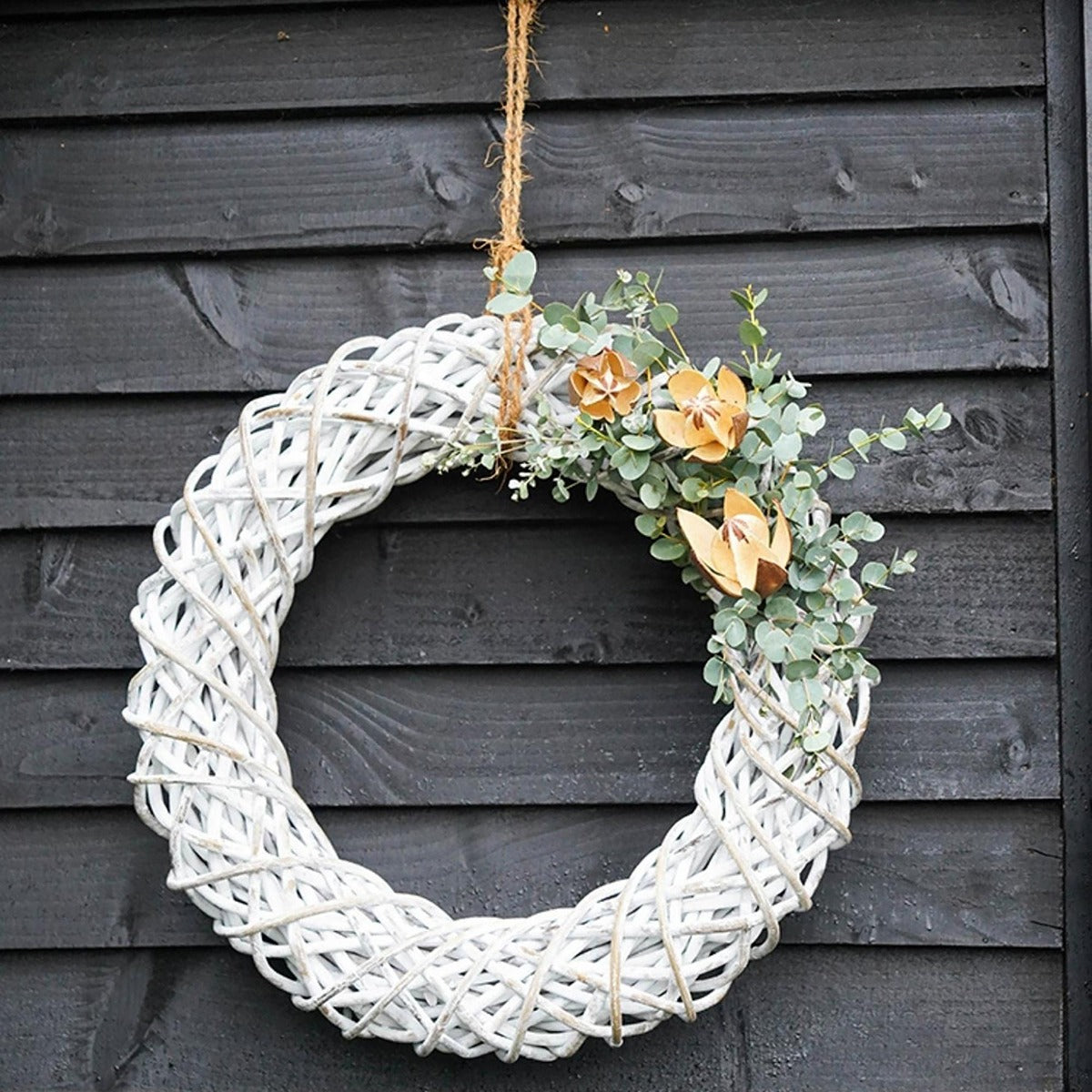 Ivyline Rattan Wreath in White - 50cm