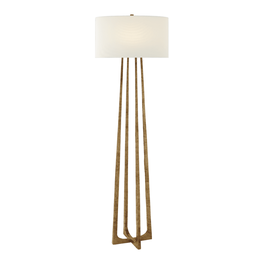 Scala Large Hand-Forged Floor Lamp - Gilded Iron with Linen Shade Visual Comfort 1