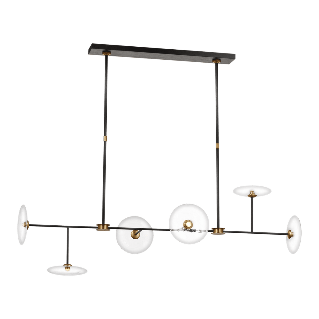 Calvino Large Linear Chandelier - Aged Iron & Antique Brass with Clear Glass Visual Comfort 1