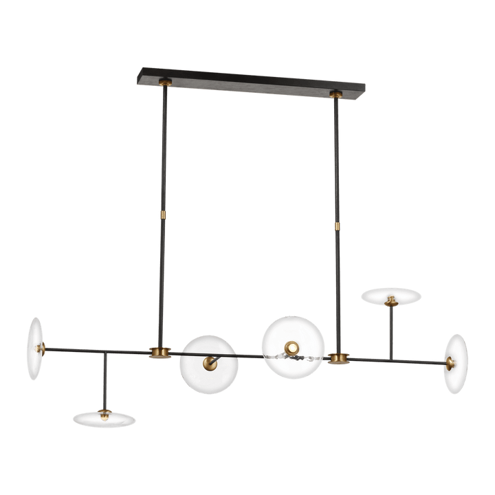 Calvino Large Linear Chandelier - Aged Iron & Antique Brass with Clear Glass Visual Comfort 1