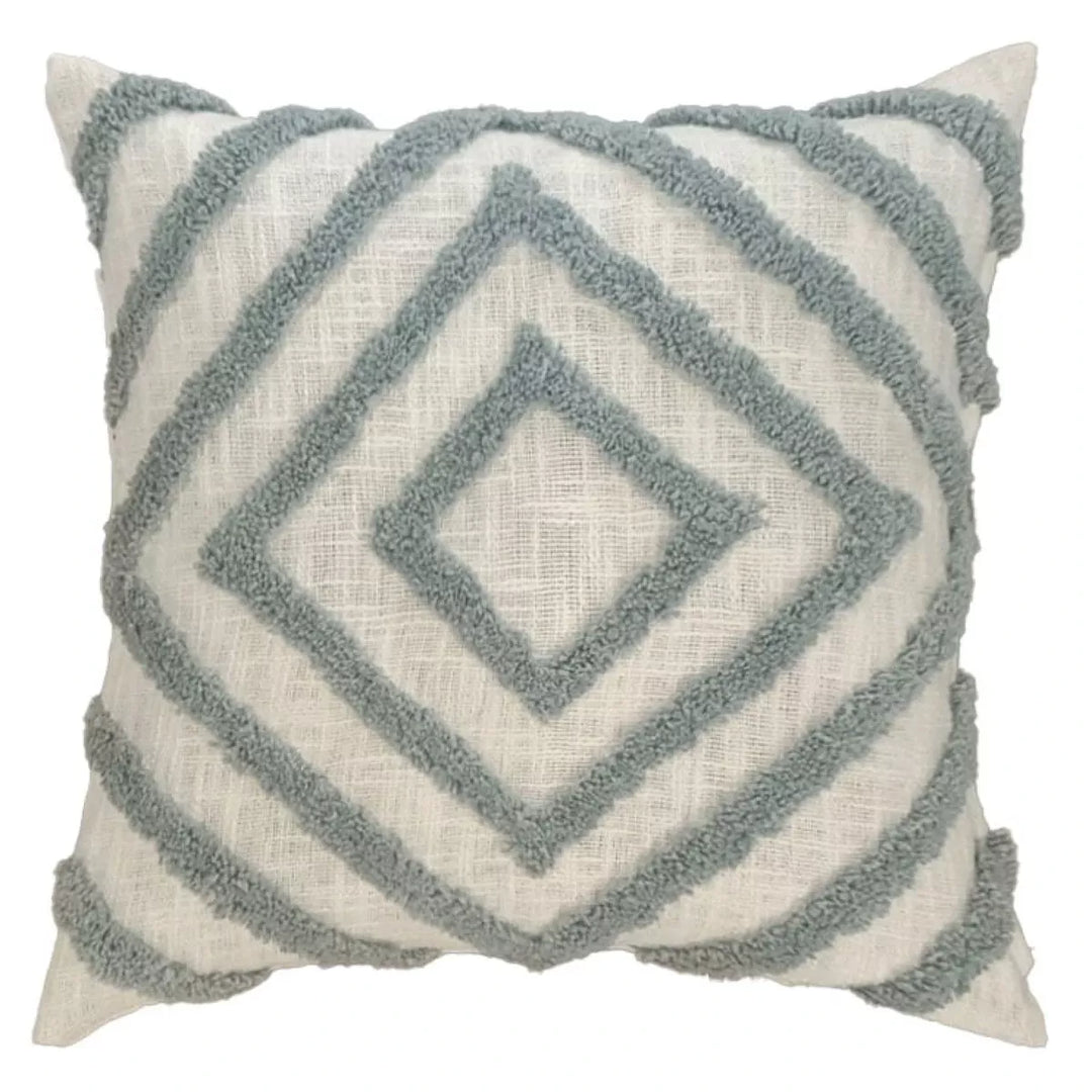 Mesa Cotton Tufted Diamond Cushion 43x43cm - Duck Egg